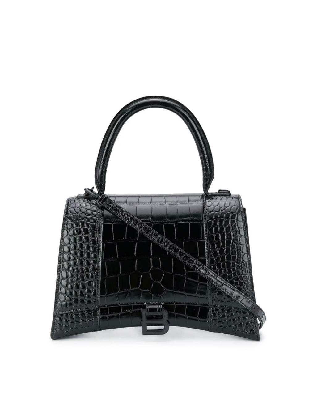 Balenciaga Black Croc-Embossed Top Handle Satchel